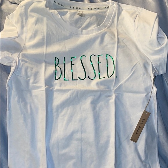 Rae Dunn White Cotton S/ Sleeve “Blessed” Tee - Picture 1 of 1
